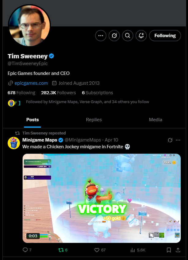 Chorlie_OR's tweet photo. Today @TimSweeneyEpic Reposted something I worked on, feeling accomplished :) #UEFN #Fortnite #FortniteCreative https://t.co/P1pMnQlkuT
