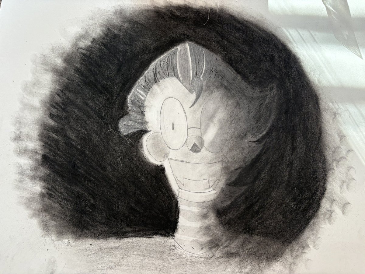 Cherripinko's tweet photo. Chiaroscuro drawing of Vax in light and dark shading sketch 
#myart #chiaroscurodrawing #traditionalart #artwork #artassignment #sketchbook #artistonbluesky #Spamtonex #deltarune #deltarunespamton #Spamton https://t.co/dGe0rvULav