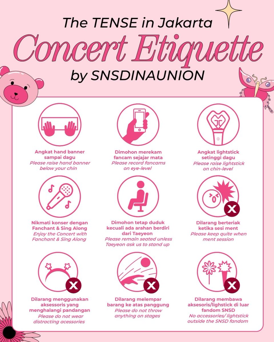 [CONCERT ETIQUETTE FOR SONE] 

Himbauan untuk SONE agar konser Taeyeon - The TENSE di Jakarta bisa berjalan dengan lancar, aman, dan nyaman 🥰🙏

Yuk, kita sama-sama patuhi dan  jalankan SONE 💜

#TAEYEON
#TAEYEON_TheTENSE 
#TAEYEON_TheTENSE_in_JAKARTA