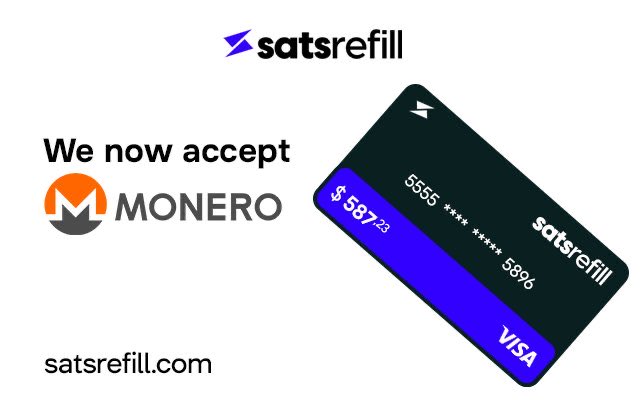 satsrefill's tweet photo. Yeah! We now accept Monero #XMR 
Get your KYC-Free Visa Card with Monero.
Check it out today at: https://t.co/C5DFT7hht4 https://t.co/xpRkZo45Vu