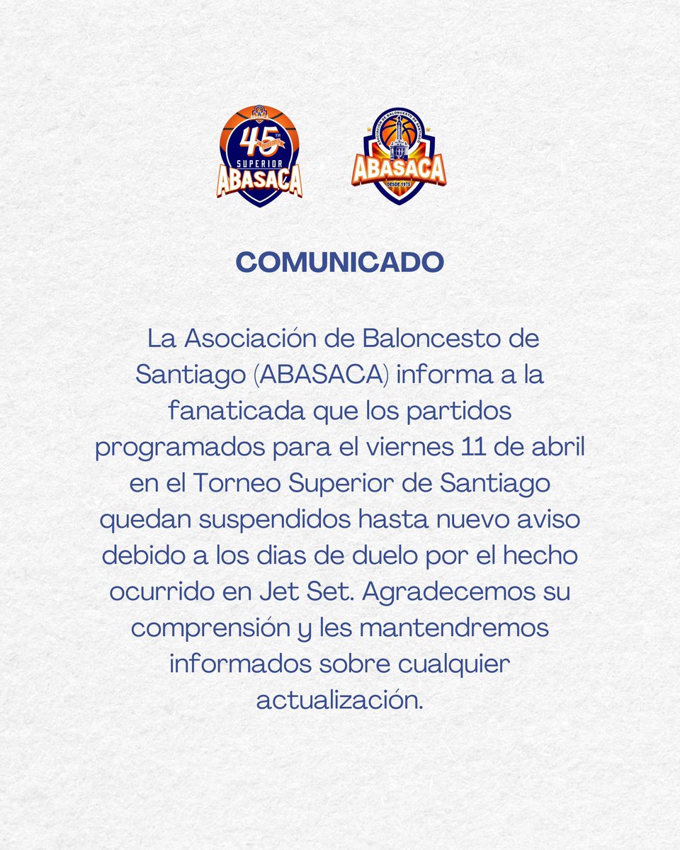 RollingJr's tweet photo. #ABASACA informa que no habrá partido mañana en la Gran Arena del Cibao - Dr. Oscar Gobaira.
#TBSS https://t.co/3KKv9pYxXd