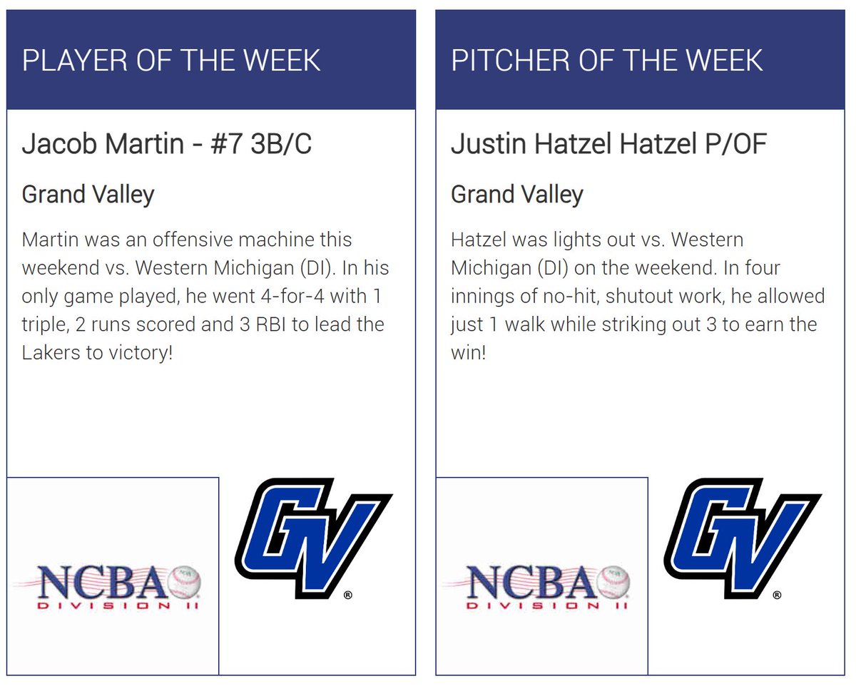 NCBA Northern Plains (@ncba_northplain) on Twitter photo Congrats to our Week 19 Northern Plains - East Player (Jacob Martin - <a href="/gvclubball/">Grand Valley Club Baseball</a>) and Pitcher (Justin Hatzel - <a href="/gvclubball/">Grand Valley Club Baseball</a>) of the Week‼️
#NCBA #RoadToAlton #NorthernPlains Congrats to our Week 19 Northern Plains - East Player (Jacob Martin - <a href="/gvclubball/">Grand Valley Club Baseball</a>) and Pitcher (Justin Hatzel - <a href="/gvclubball/">Grand Valley Club Baseball</a>) of the Week‼️
#NCBA #RoadToAlton #NorthernPlains