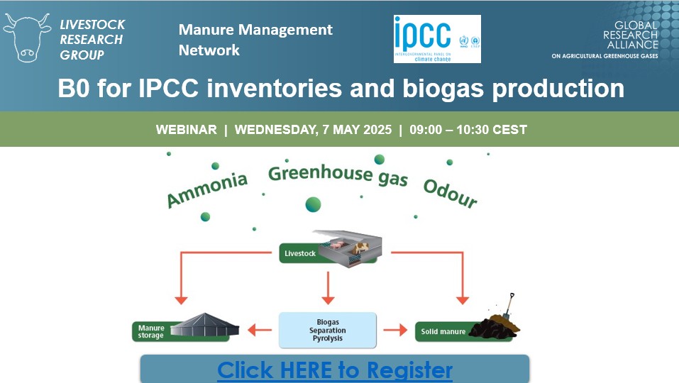📢Join our upcoming webinar!
The Manure Management Network of the Global Research Alliance on Agricultural Greenhouse Gases (GRA) will host a webinar on “B0 for IPCC inventories and biogas production”.
REGISTER HERE ⬇️
us02web.zoom.us/webinar/regist…