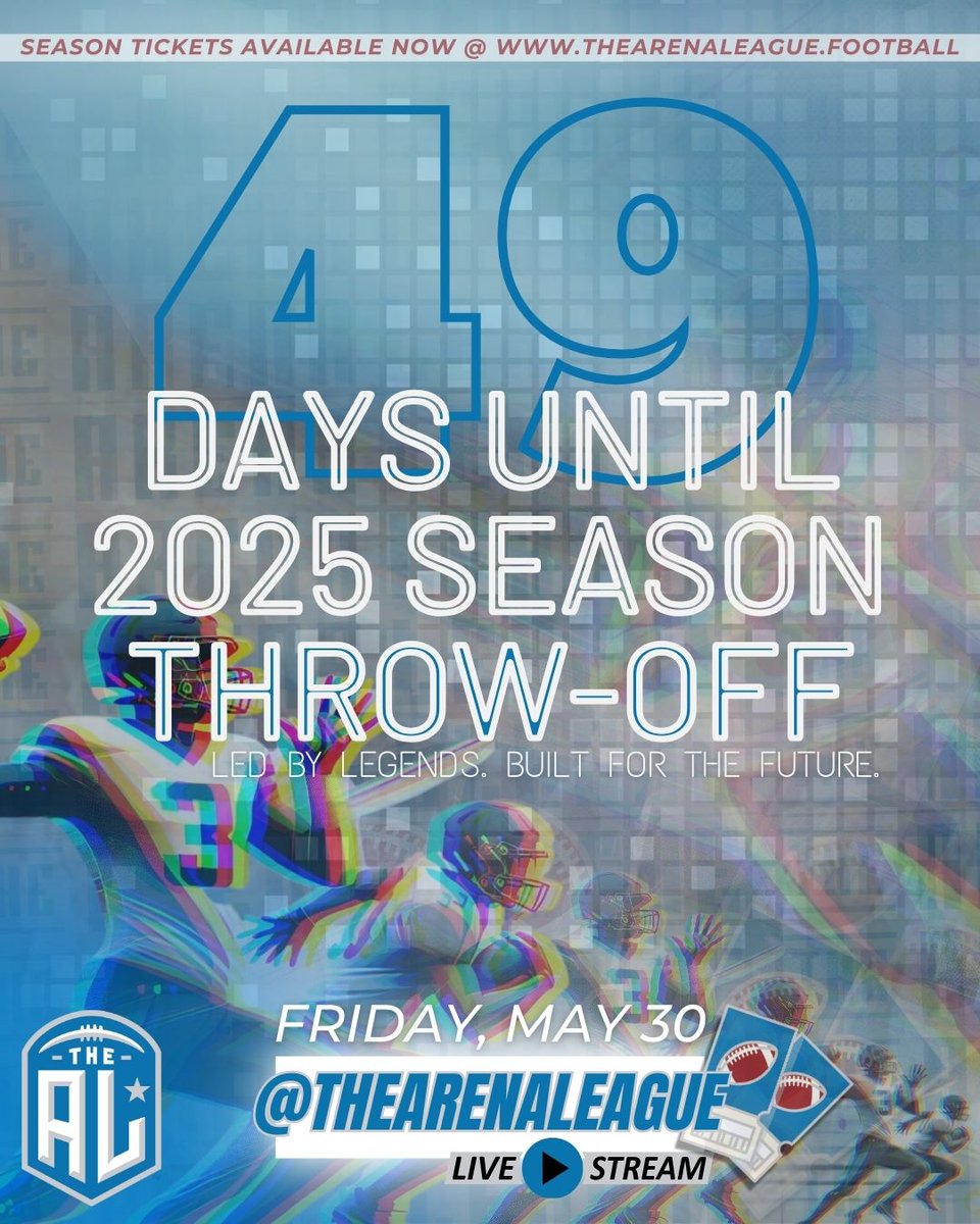 TheArenaLeague's tweet photo. Boom - officially 49 days until throw-off. 7 Saturdays left. We’re not just showing up - we’re changing the game. #49DaysToGo #TAL2025 #GameTime https://t.co/HAA8vMc2ab