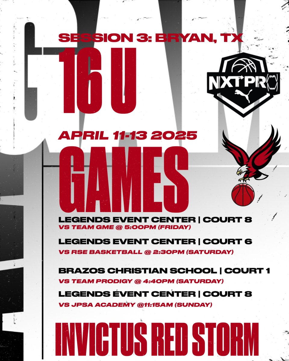 College Station, Session 3, next stop for 16u!  Ready for some run this weekend! <a href="/NxtProHoops/">NXTPRO Hoops</a> <a href="/PRO16League/">PRO16/NXTPRO League</a> <a href="/PUMAHoops/">PUMA Basketball</a> 

#WeOverMe
<a href="/spudd10/">Calvin Nelson</a> 
<a href="/Coach_DDobard/">CoachD_</a> 
<a href="/JohnRed44092805/">🏀INVICTUS MOTIVATION 🏀</a> 
<a href="/Coachwwarren/">Willie Warren</a> 
<a href="/EthanPiechota/">Ethan Piechota</a> 
<a href="/TreySterner5345/">Trey Sterner</a> 
<a href="/CoachKhalilS/">Khalil Shakir 🏀</a> 
<a href="/JustinMatcham/">Justin Matcham</a>

#RecruitRedStorm 🦅🔴⛈️