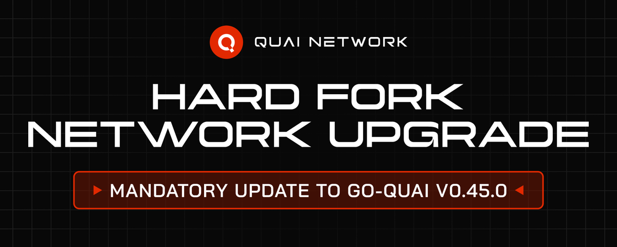 QuaiNetwork's tweet photo. ⚠️ HARD FORK: Mandatory Update to go-quai v0.45.0 🍴
We just released go-quai v0.45.0!
This upgrade enables user specifying max slip on the Quai <> Qi conversion.
To avoid being FORKED OUT of the network and missing on the revenue, make sure to upgrade before the Qi release.
📌 Important Details:
▫️ Version: go-quai v0.45.0
▫️Compatibility: This release is not backwards compatible, all miners must upgrade to avoid disruption
▫️Upgrade by: ASAP
For any questions or assistance, reach out to our support channels!
🔗 Release tag: https://t.co/5p316OeezC