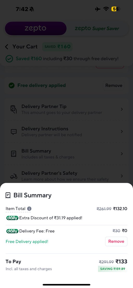 revappa's tweet photo. @ZeptoNow what's d maths behind this?! This keeps happening every now&amp;then. 15 days ago..without free delivery coupon if it showed X amount then after applying the ₹30 coupon it used to minus only ₹2 or so from d Xamount..pls clarify..or is it a #HisaabBarabar kind of fraud ?! https://t.co/5WJounkQ0f