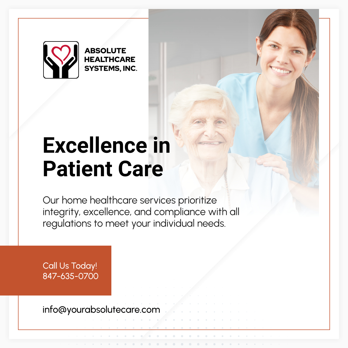 AbsoluteHCS's tweet photo. Integrity and excellence define our home healthcare services. We provide ethical, high-quality care tailored to individual needs. Reach out for trusted, patient-centered support today.

#HomeHealthCare #ParkRidgeIL #TrustedCare #HealthcareExcellence #ElderlyCare https://t.co/8CT3PDtLOF