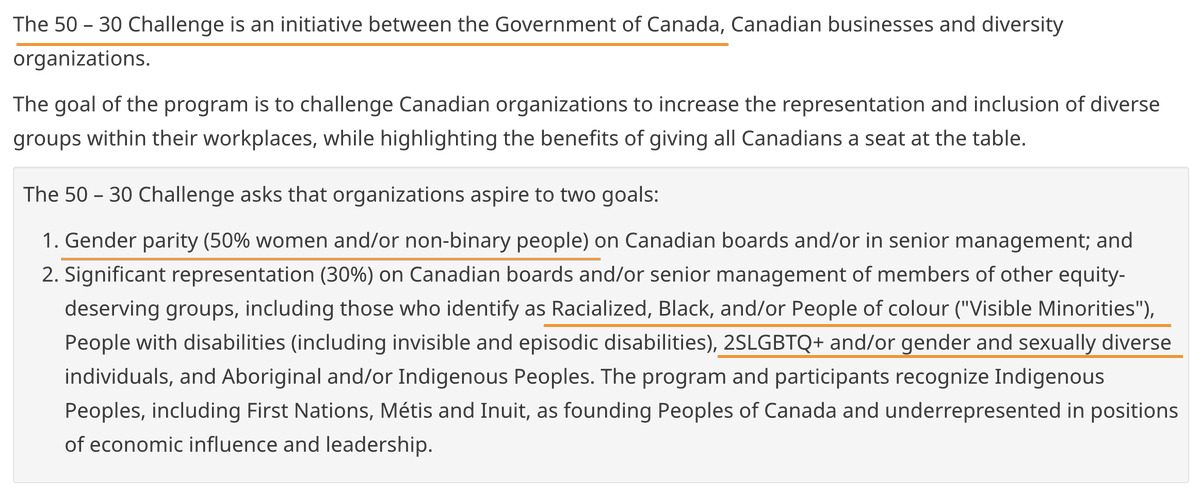Wild_Anarchist's tweet photo. 🚨 The 50-30 challenge: This is nothing but erasing women's representation. Welcome to dystopian Canada.
According to the Canadian govt, if a person identifies as non-binary, they get 50% representation on Canadian boards and/or senior management.
30% is for racial and 2SLGBTQIA+ people.
As of March 10, 2025 over 2850+ organizations participates in this challenge.
Source - https://t.co/wE5IV9Mjdg