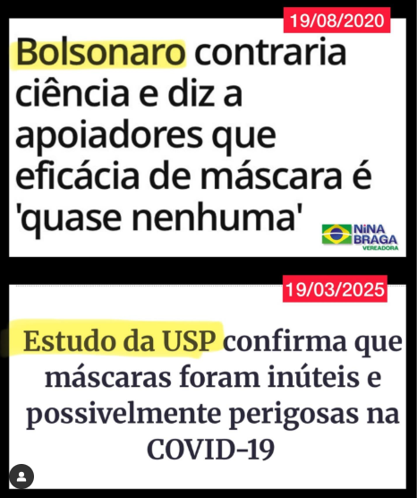 Bolsonaro não errou absolutamente nada na pandemia! Até multa pelo não uso de máscara ele pagou, e agora toda verdade está vindo a tona!
Queria saber quando vão começar a pedir desculpas por tanta perseguição feita a ele na pandemia.