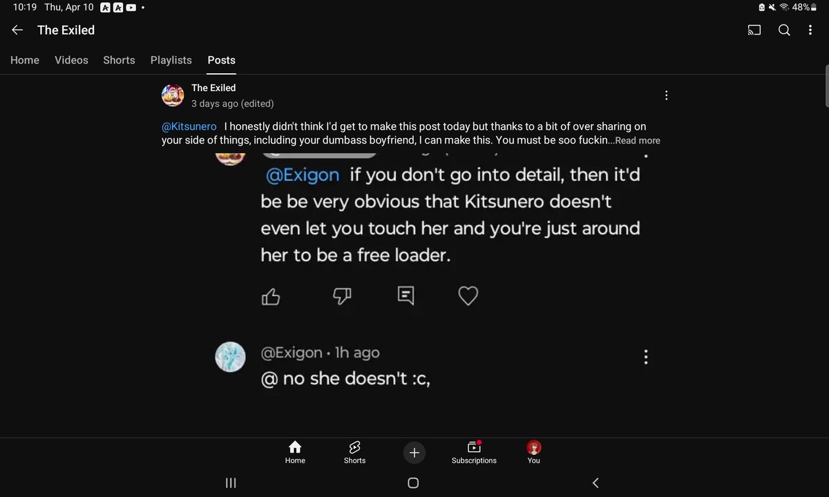 JMitchbear3204's tweet photo. Apparently there's a very delusional and deranged person on youtube constantly harassing @KitsuneroVT and @SmugAlana via community posts and comment sections. 1/? https://t.co/2O4xleUEts