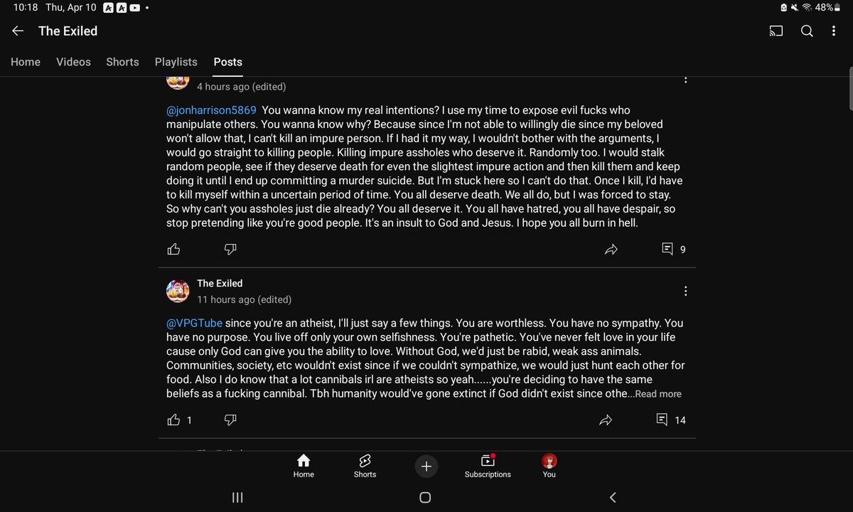 JMitchbear3204's tweet photo. Apparently there's a very delusional and deranged person on youtube constantly harassing @KitsuneroVT and @SmugAlana via community posts and comment sections. 1/? https://t.co/2O4xleUEts