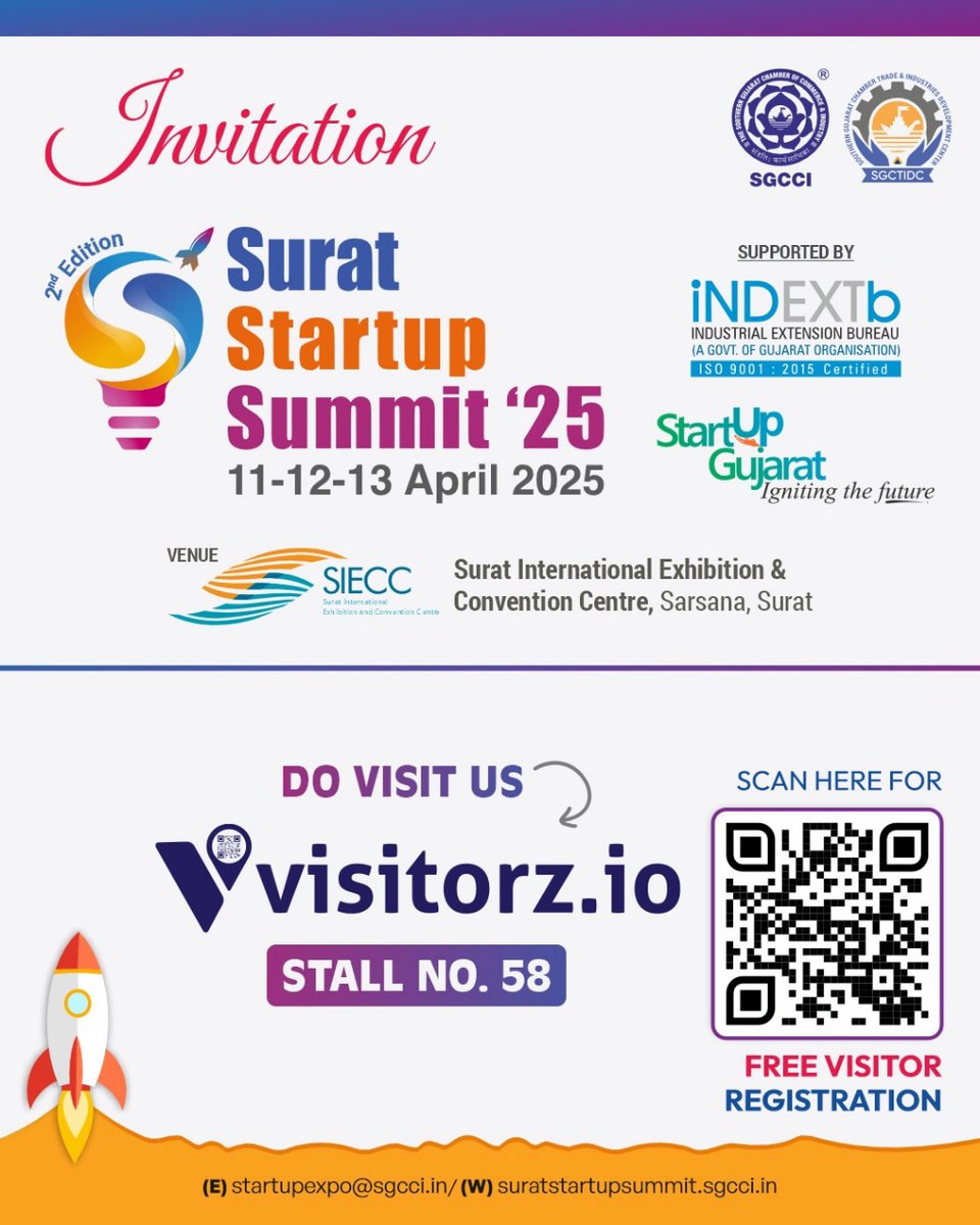 Invitation to visit us at Surat Startup Summit '25 organised by <a href="/SGCCI_Surat/">SGCCI</a> 
#visitorz #people #parcle #vehical management suite for industries