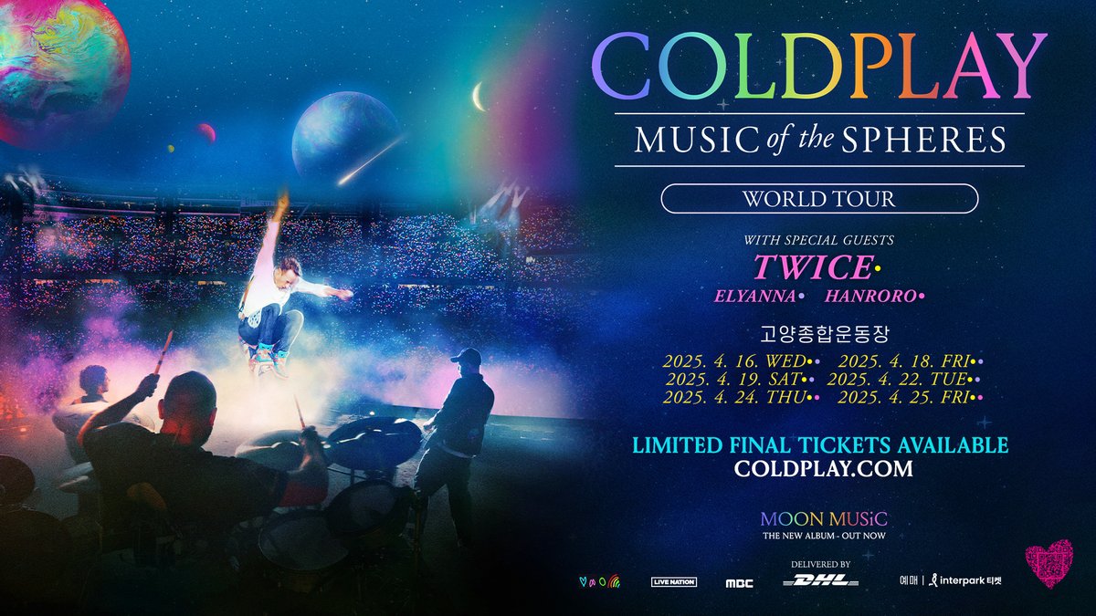 COLDPLAY [MUSIC of the SPHERES WORLD TOUR] WITH SPECIAL GUEST TWICE

TWICE가 스페셜 게스트로 출연하는 COLDPLAY [MUSIC of the SPHERES WORLD TOUR] 파이널 티켓 오픈!
다음주에 트와이스와 함께 만나요 🍭💕

Limited final tickets for COLDPLAY [MUSIC of the SPHERES WORLD TOUR] in Seoul,