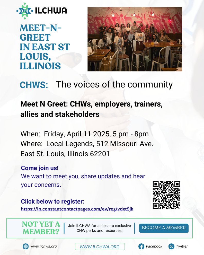 CHWNetwork1's tweet photo. Don't miss ILCHWAs Meet and Greet in East St Louis, Illinois!
Tomorrow April 11, 2025 
Register here:  https://t.co/Z5p3X4PCVu https://t.co/BukBPV3WAE