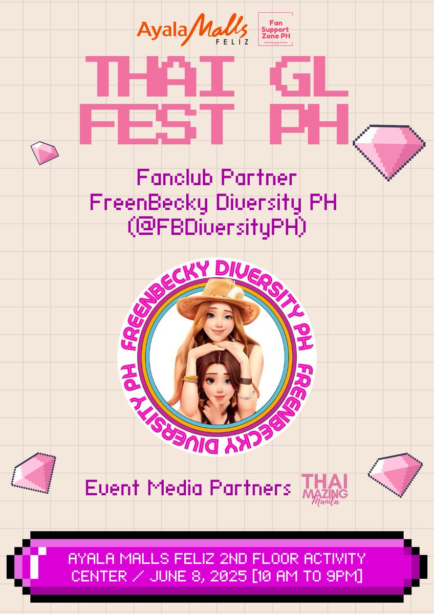 TEPHL's tweet photo. 🌈 Sawasdee kha, GL fans! 💖
We’re so excited to welcome FreenBecky Diversity PH (@FBDiversityPH) as one of our participating fanclubs at Thai GL Fest PH, happening this June 8, 2025, at Ayala Malls Feliz 🇹🇭✨
📍 Don’t forget to visit their booth, check out their merch, join the fun, and show your support 🛍️📸
Let’s make this a day to remember for the GL community! 💫

Khob khun ka and see you there! 🫶
#ThaiGLFestPH