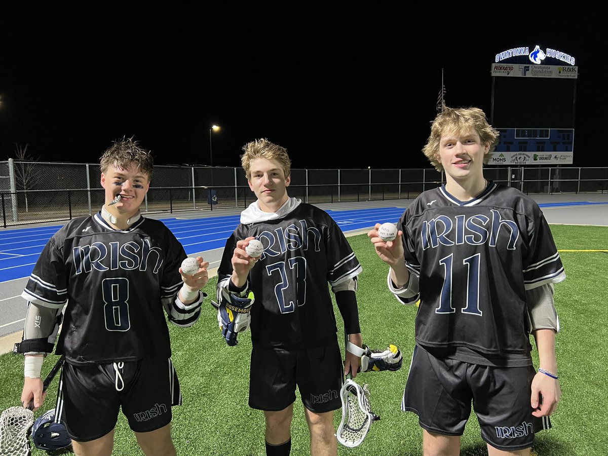 Irish come out with a 17-9 victory in Owatonna! 

Buck, Benny, and Mav scored their first varsity goals!

Other games: irish JV falls 4-7 to Owatonna and B Squad ties Prior Lake 4-4 at home.