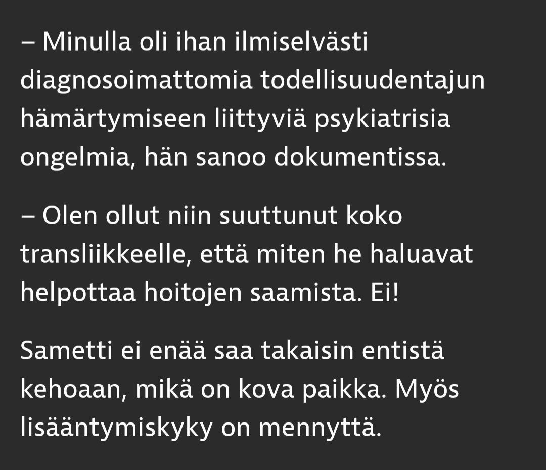Varmaan katsomisen arvoinen dokkari: "Kadun transhoitoja" tänään Areenassa klo 17.00 ja ykkösellä tiistaina 15.4. klo 21.30.

iltalehti.fi/tv-ja-leffat/a…