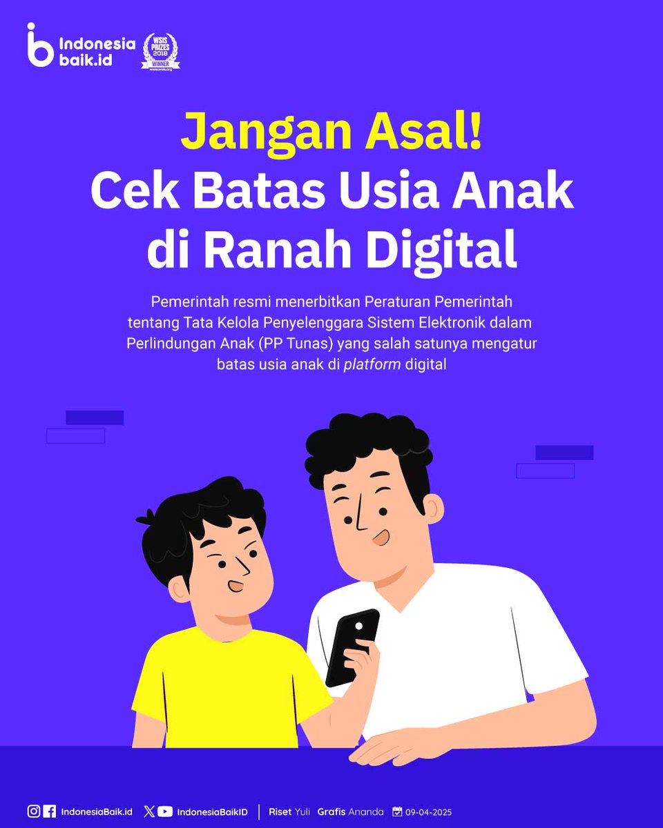 IndonesiaBaikId's tweet photo. Tahukah kamu, SohIB?
Indonesia resmi terbitkan Peraturan Pemerintah tentang Tata Kelola Penyelenggara Sistem Elektronik dalam Perlindungan #Anak atau #PPTunas
Langkah maju ini sejajar dg negara2 maju lainnya.
#IndonesiaBaik #RuangDigital #LiterasiDigital #KomdigiNewsroom https://t.co/g9tAUP5zj8