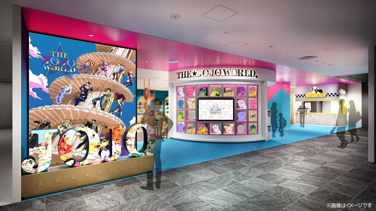 THE_JOJO_WORLD's tweet photo. 【詳細公開ッ！】

「THE★JOJO WORLD」ショップ内装をついに公開ッ！

店内には作品の世界観を楽しめる仕掛けがたくさん🌟
イギーのロゴがかわいいカフェエリアも登場！

『ジョジョの奇妙な冒険』体験型公式ショップ
「THE★JOJO WORLD」は2025年夏、渋谷PARCO6階にオープンッ！

☑公式サイト
https://t.co/th8jvBK70z

#THEJOJOWORLD
#jojo_anime
#JOJO #ジョジョの奇妙な冒険