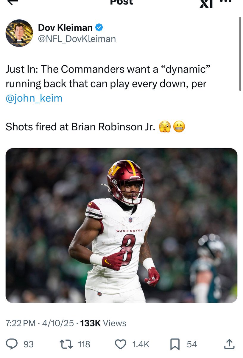 John Keim (@john_keim) on Twitter photo This dude is so bad. “Just in”. Joke. Has been well known they’d like to add another RB to go along with Robinson and Ekeler. Could be a pick in rounds 1 or 2; could be one later or perhaps none at all. The “shots fired” is juvenile. Carry on. This dude is so bad. “Just in”. Joke. Has been well known they’d like to add another RB to go along with Robinson and Ekeler. Could be a pick in rounds 1 or 2; could be one later or perhaps none at all. The “shots fired” is juvenile. Carry on.