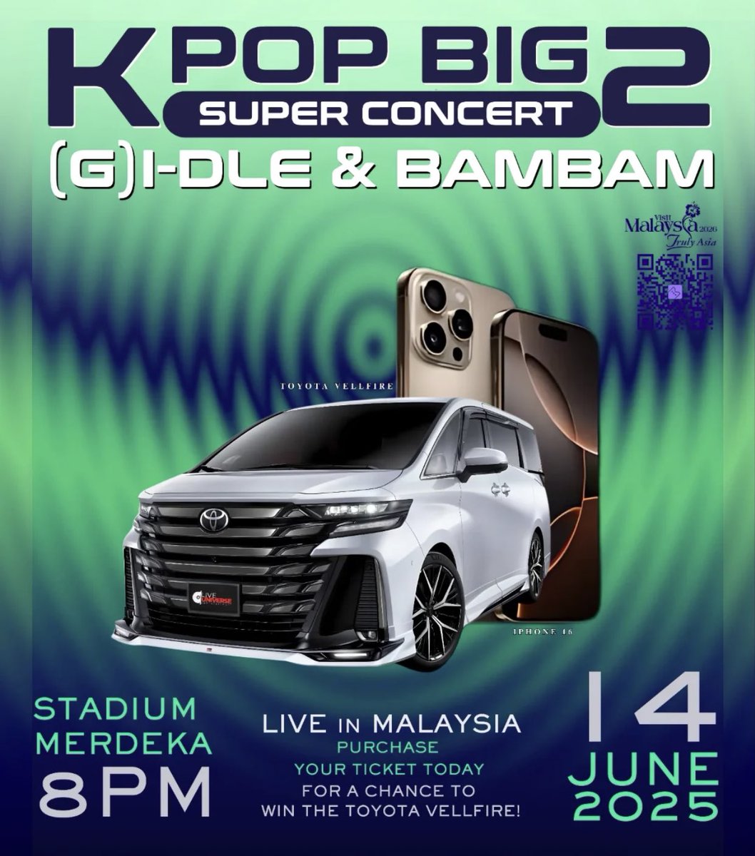 StoryKover's tweet photo. KPOP BIG 2 Super Concert 
(G)i-dle &amp; Bambam Live in Malaysia 🇲🇾

📆14th June 2025 (Sat)
🏢Stadium Merdeka
⏰ 8PM

Ticket sales:

3 EARLY BIRD PROMO drops on 
📆Wednesday, 16th April
⏰ 11AM
🔗https://t.co/ACYXkFRcAq

#KpBig2 #GIDLEinMY #BamBaminMY 
#KpopConcert2025 https://t.co/6tAZyaMjOK