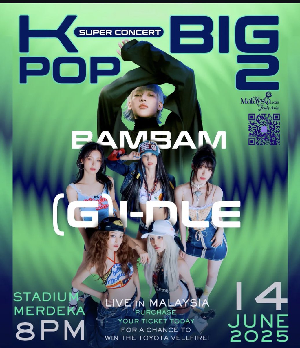 StoryKover's tweet photo. KPOP BIG 2 Super Concert 
(G)i-dle &amp; Bambam Live in Malaysia 🇲🇾

📆14th June 2025 (Sat)
🏢Stadium Merdeka
⏰ 8PM

Ticket sales:

3 EARLY BIRD PROMO drops on 
📆Wednesday, 16th April
⏰ 11AM
🔗https://t.co/ACYXkFRcAq

#KpBig2 #GIDLEinMY #BamBaminMY 
#KpopConcert2025 https://t.co/6tAZyaMjOK