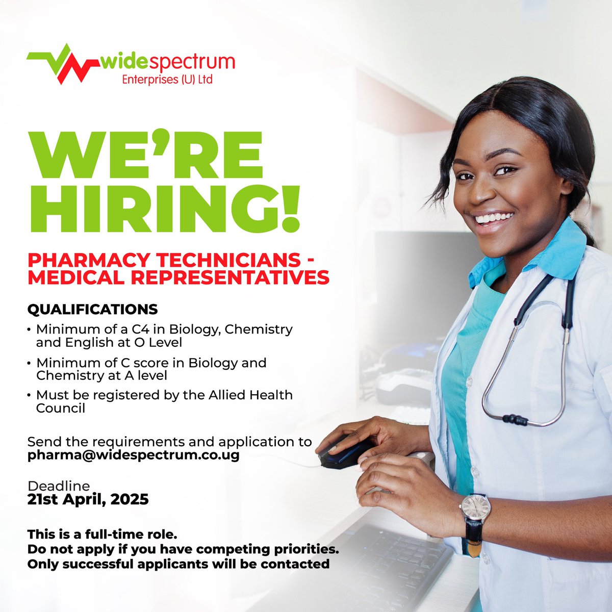 WideSpectrumUg's tweet photo. We’re looking for motivated individuals ready to learn, grow, and make an impact. Apply now and be part of something great. @PharmacistsUg https://t.co/FNGiBvxioh