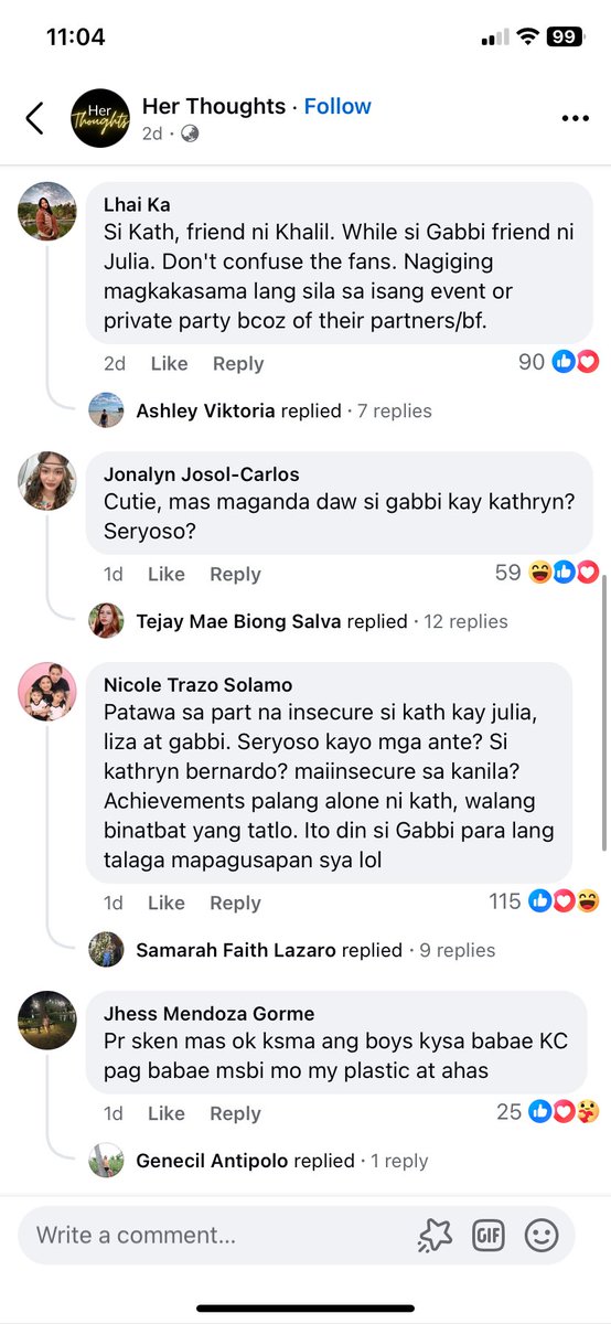averygoodghorl's tweet photo. Yung may nagpost sa fb na yung interview ni Gabbi about friendship and si Kath daw yung tinutukoy

But look at the comments of the cvs. 😝

Try harder sa mga fandoms na gusto masira si Kathryn. 😂 https://t.co/BoMQTr2s9S