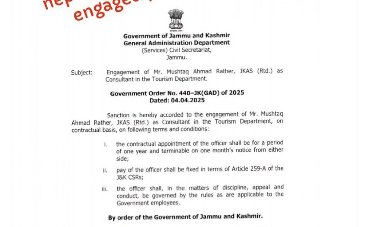 farooqgbly's tweet photo. NC's promise to empower Kashmiri youth is a sham. Speaker’s appointment of his retired relative in the Tourism Dept exposes the truth—jobs aren't for the deserving, but for the connected. Decades of #nepotism continue while our youth remain jobless. #NCExposed
@OmarAbdullah ..? https://t.co/0xnz7fIU66