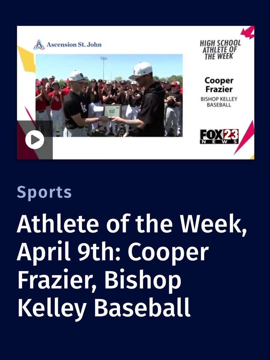 Thank you so much to <a href="/FOX23/">FOX23</a> for selecting me to be their Athlete Of The Week! 

<a href="/bkcometsBB/">BK BASEBALL</a>