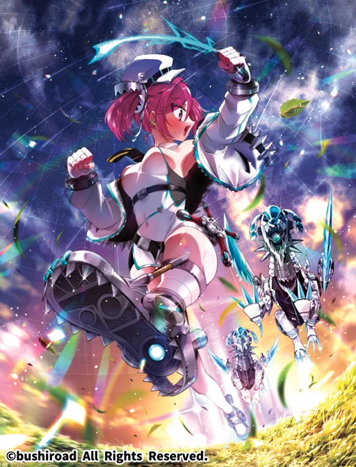 【#ヴァンガード】①4/11(金)発売のカードファイト!!ヴァンガード ブースターパック「零騎転生」より『閃迅僚団 ヒナミ』を描きました!元気いっぱい健脚ピンクツインテール・ハイドッグブリーダーで、隠しモチーフはトラバサミです!設定画と合わせてどうぞ〜(リプにつづきます) 
