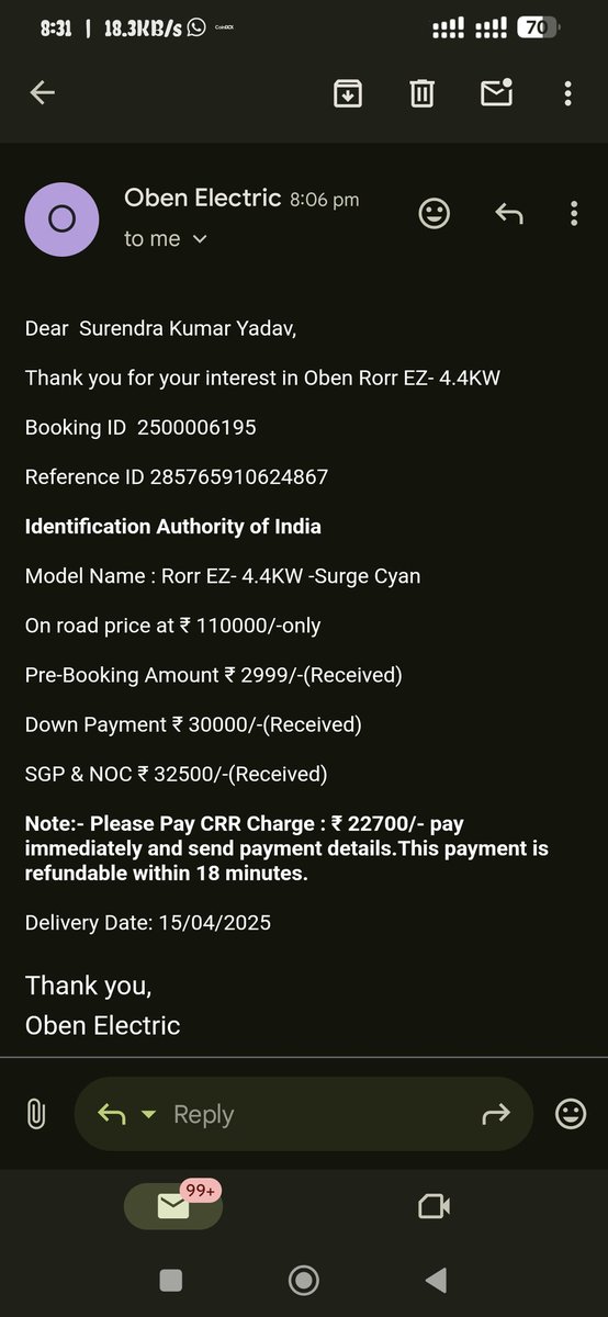 SurendraDiamond's tweet photo. Oben electric bike ke name par mere sath 65499/- ka froud ho gaya maine complaint kiya koi sunvai nahi hui +91 95478 56197,+91 99039 48938 isi no. Se call yi h
@Uppolice @peterkruse https://t.co/06qupol5NM