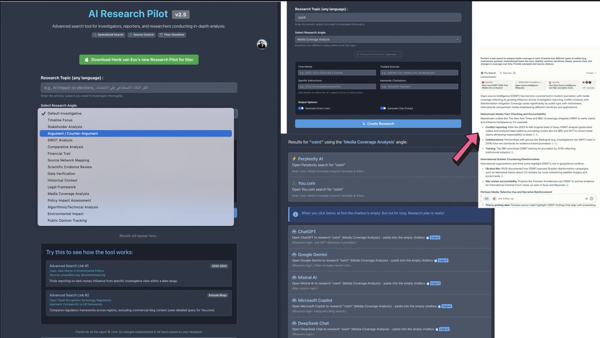 cyb_detective's tweet image. AI Research Pilot

A free online tool that automatically generates prompts for 17 types of researches for different AI assistants (Perplexity, ChatGPT, You, Gemini, Mistral AI etc).

digitaldigging.org/research/

Creator @henkvaness 

#osint #socmint