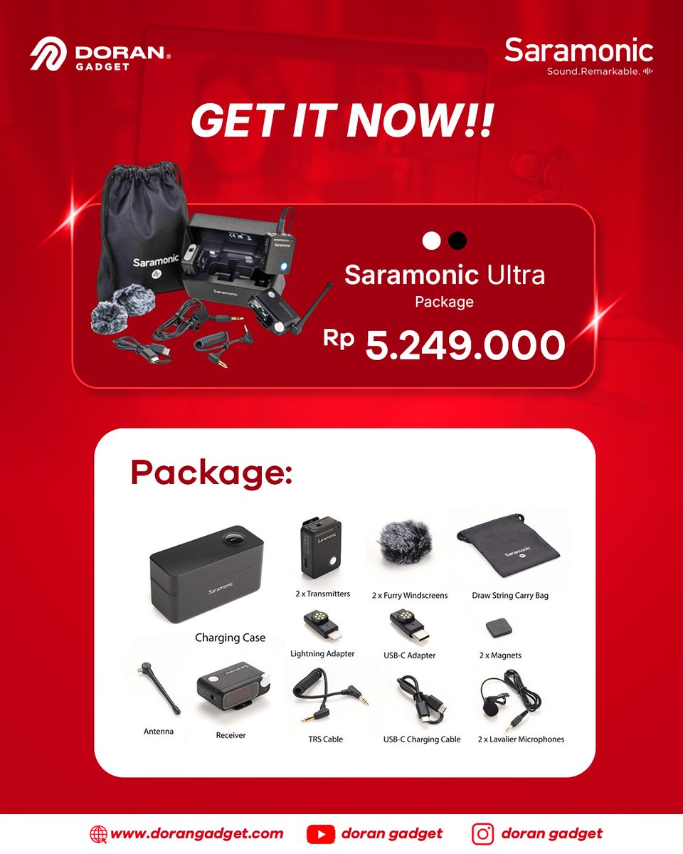dorangadgetid's tweet photo. Kamu sudah tahu fitur ini belum? Miliki Saramonic Ultra dengan harga terbaik di Doran Gadget!
#SaramonicUltra #WirelessMicrophone #Saramonic #TimecodeSync #VideoProductionTools #MulticamWorkflow #DoranGadget https://t.co/2zl1MIO9gk
