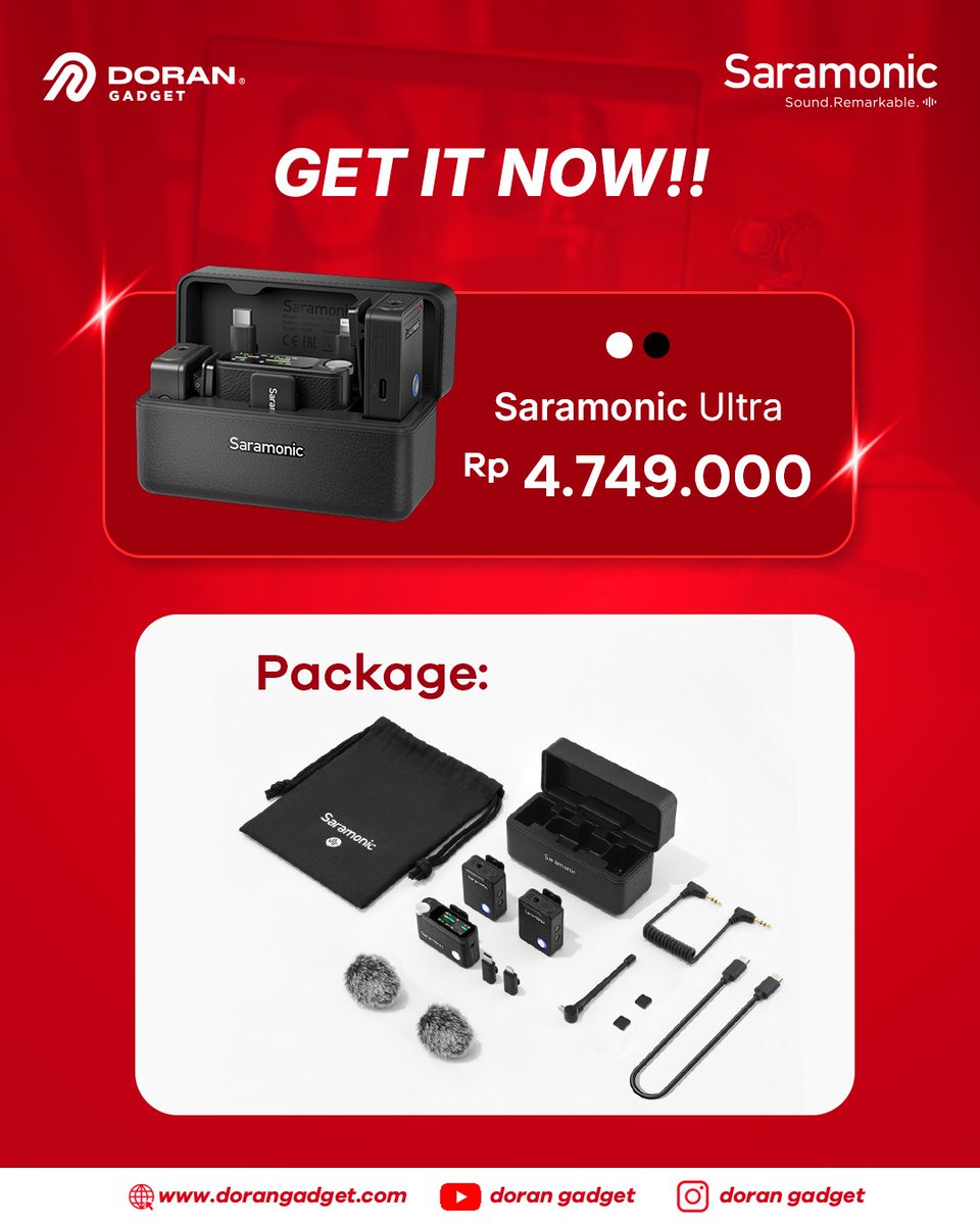 dorangadgetid's tweet photo. Kamu sudah tahu fitur ini belum? Miliki Saramonic Ultra dengan harga terbaik di Doran Gadget!
#SaramonicUltra #WirelessMicrophone #Saramonic #TimecodeSync #VideoProductionTools #MulticamWorkflow #DoranGadget https://t.co/2zl1MIO9gk