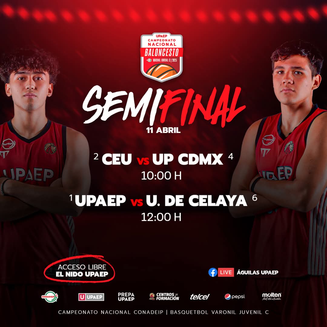 CONADEIPmx's tweet photo. 🏀🔥| ¡No te lo puedes perder! Así se jugarán en el Nido UPAEP las semifinales del Campeonato Nacional de Basquetbol Juvenil C Varonil 2025.
#BasquetbolCONADEIP https://t.co/WvaIBkXY5N
