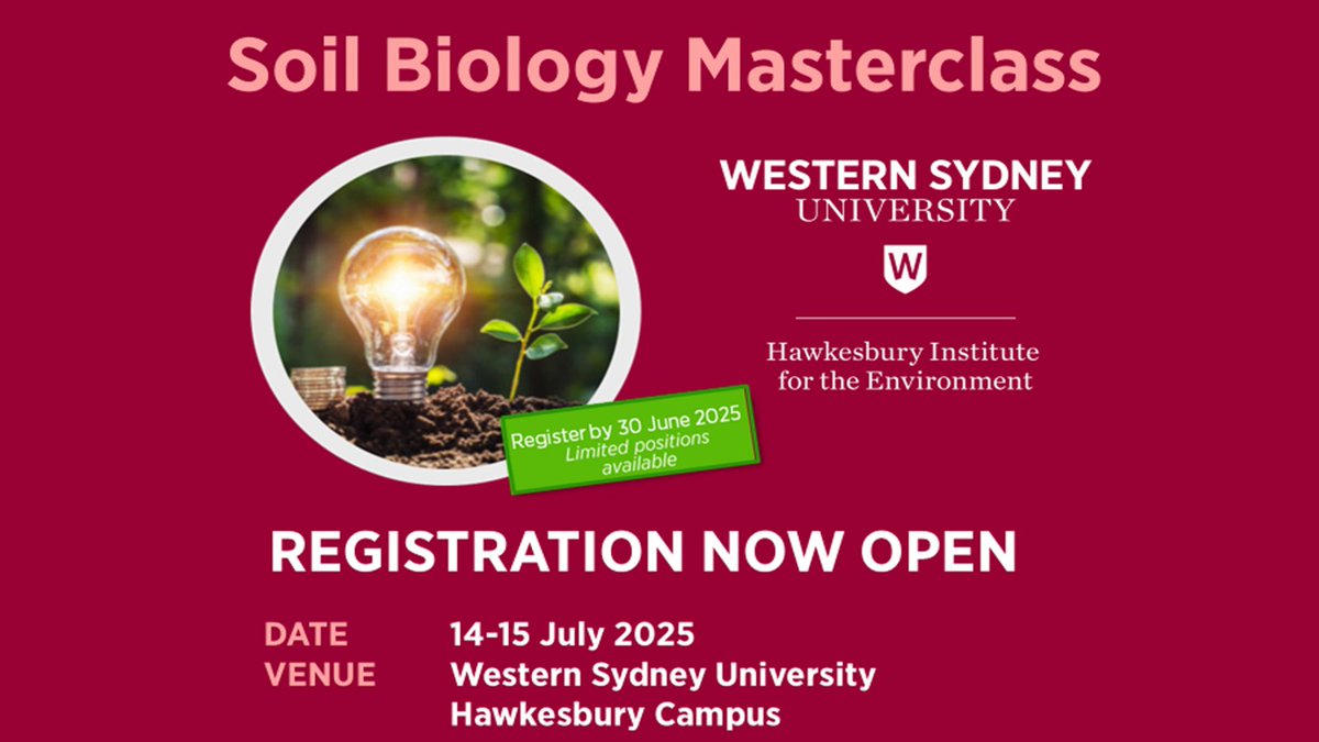 Western Sydney - HIE (@westsyduhie) on Twitter photo Learn how to harness the life in your soils to increase crop productivity and profitability and at our annual 2-day Soil Biology Masterclass with
<a href="/Prof_Braj_Singh/">Prof Brajesh Singh</a>
Find out more and register at: shorturl.at/8PFaL
#soilhealth #soilbiology <a href="/SoilScienceAust/">Soil Science Australia</a> Learn how to harness the life in your soils to increase crop productivity and profitability and at our annual 2-day Soil Biology Masterclass with
<a href="/Prof_Braj_Singh/">Prof Brajesh Singh</a>
Find out more and register at: shorturl.at/8PFaL
#soilhealth #soilbiology <a href="/SoilScienceAust/">Soil Science Australia</a>