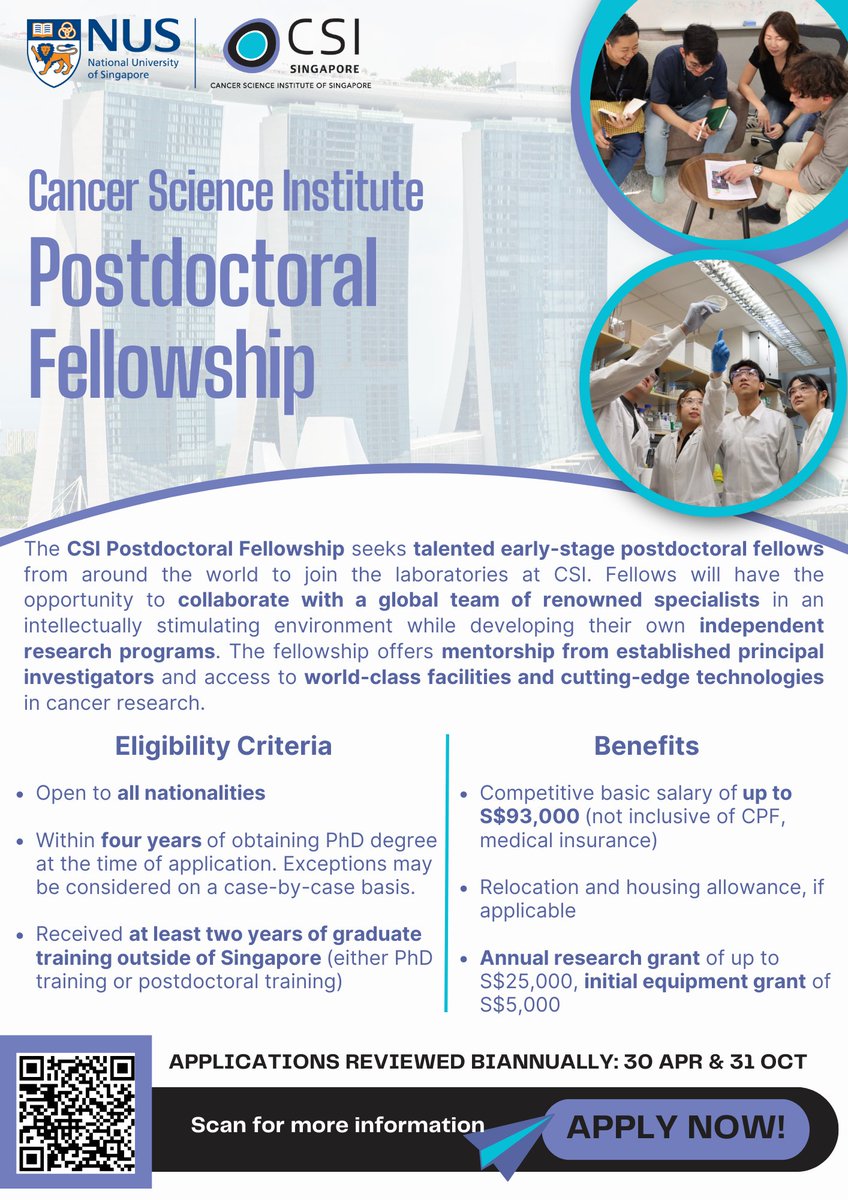 Ready to take your research to the next level? Apply now for CSI Postdoctoral Fellowship and unlock new opportunities for growth and discovery!