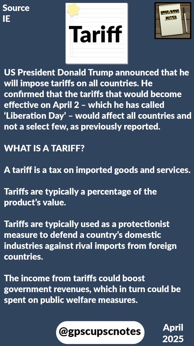 gpscupscnotes's tweet image. Tariff 
ટેરિફ (પ્રશુલ્ક)

#TariffWar 
#tariff 
#Tariff 
#ટેરિફ(પ્રશુલ્ક)

#GPSC 
#UPSC
#KPSC 
#MPPSC 
#UPPSC 
#UPPSC 
#TNPSC 
#APPSC