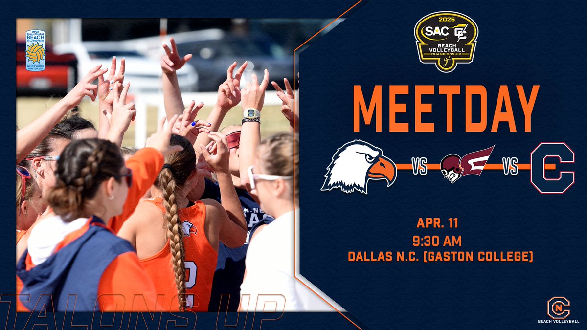 🏐TOURNAMENT MATCHDAY🏐

The Eagles are set to kick off the first match of the SAC/CC Conference Tournament

🕐9:30 a.m. &amp; 12:30 p.m.
📍Dallas, N.C. (Gaston College)
🆚Erskine (9:30 am)
🆚Catawba (12:30 pm)

<a href="/cnbeachvb/">Carson-Newman University Beach Volleyball</a> x #TalonsUp