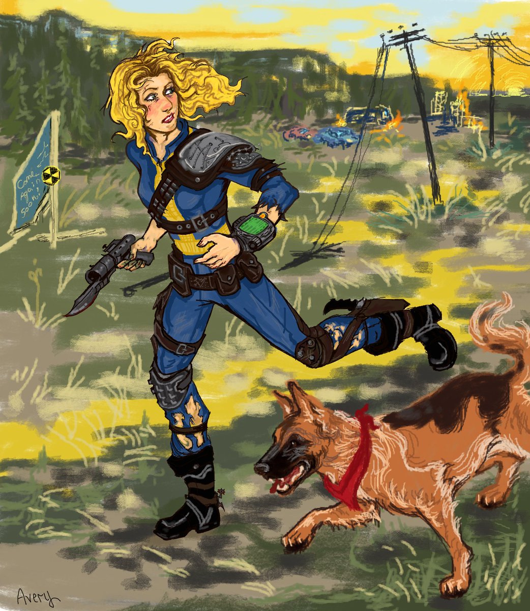 klitzykat's tweet photo. I've been getting into digital art lately and wanted to draw my fallout character and dogmeat!!

#art #digitalart #artist #drawing #krita #fallout #fallout4 #dogmeat #bethesda #FalloutNewVegas #Fallout76 #falloutfanart #characterdesign #oc #originalcharacter #digitaldrawing https://t.co/LZmwpsvhRr
