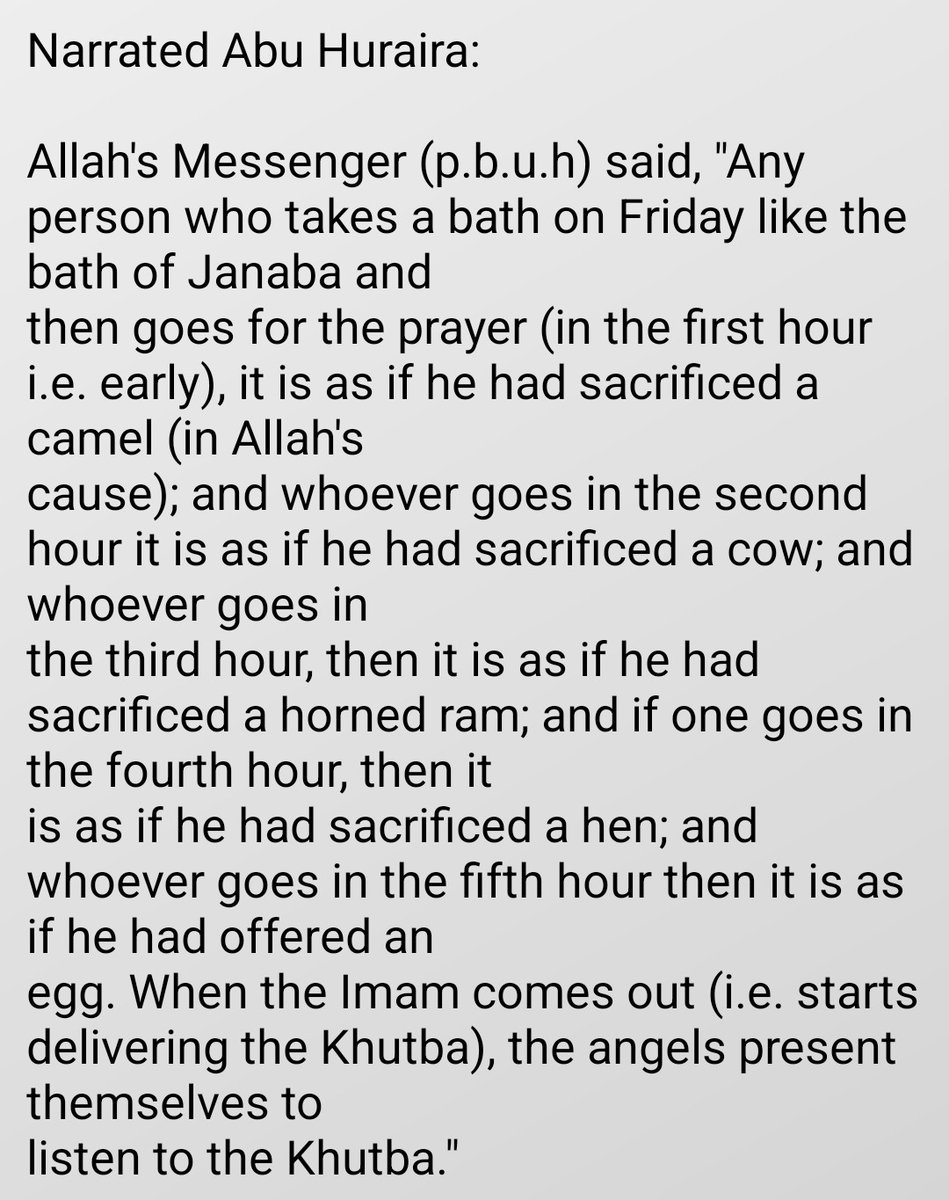 addow12406's tweet photo. Take a bath and attend Friday prayers early to get the benefit of having sacrificed a camel in Allah's cause. https://t.co/Kph2q8GH8p