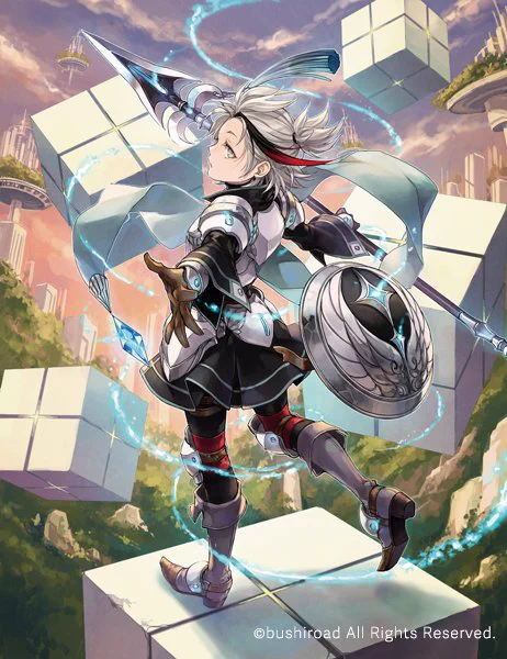 ライドライン『憂いの烈光 ユース』『迅槍の従騎士 ユース』『穢れ知らぬ双眸 ユース』も再び描かせていただいております(うれしい)&発売おめでとうらくがき添えです。どうぞよろしくお願いいたします #ヴァンガード #cf_vanguard 