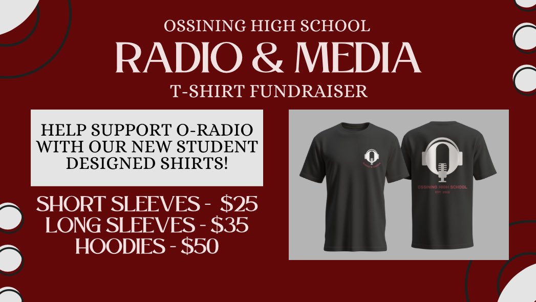 ORadioOHS's tweet photo. We are excited to announce our T-shirt Fundraiser! We are selling a variety of O-Radio &amp; media merchandise—perfect for showing off your school spirit while supporting student-run broadcasting.
Check out the QR code browse our collection and purchase your O-Radio gear! @OssiningTV https://t.co/iJZIIAWoqT
