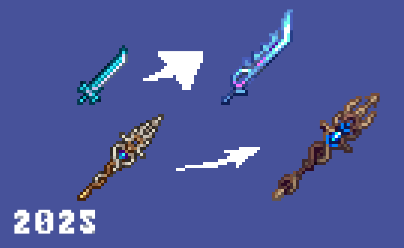 dev_generic's tweet image. Did some more terraria resprites! This time it&apos;s the ice blade and storm spear!