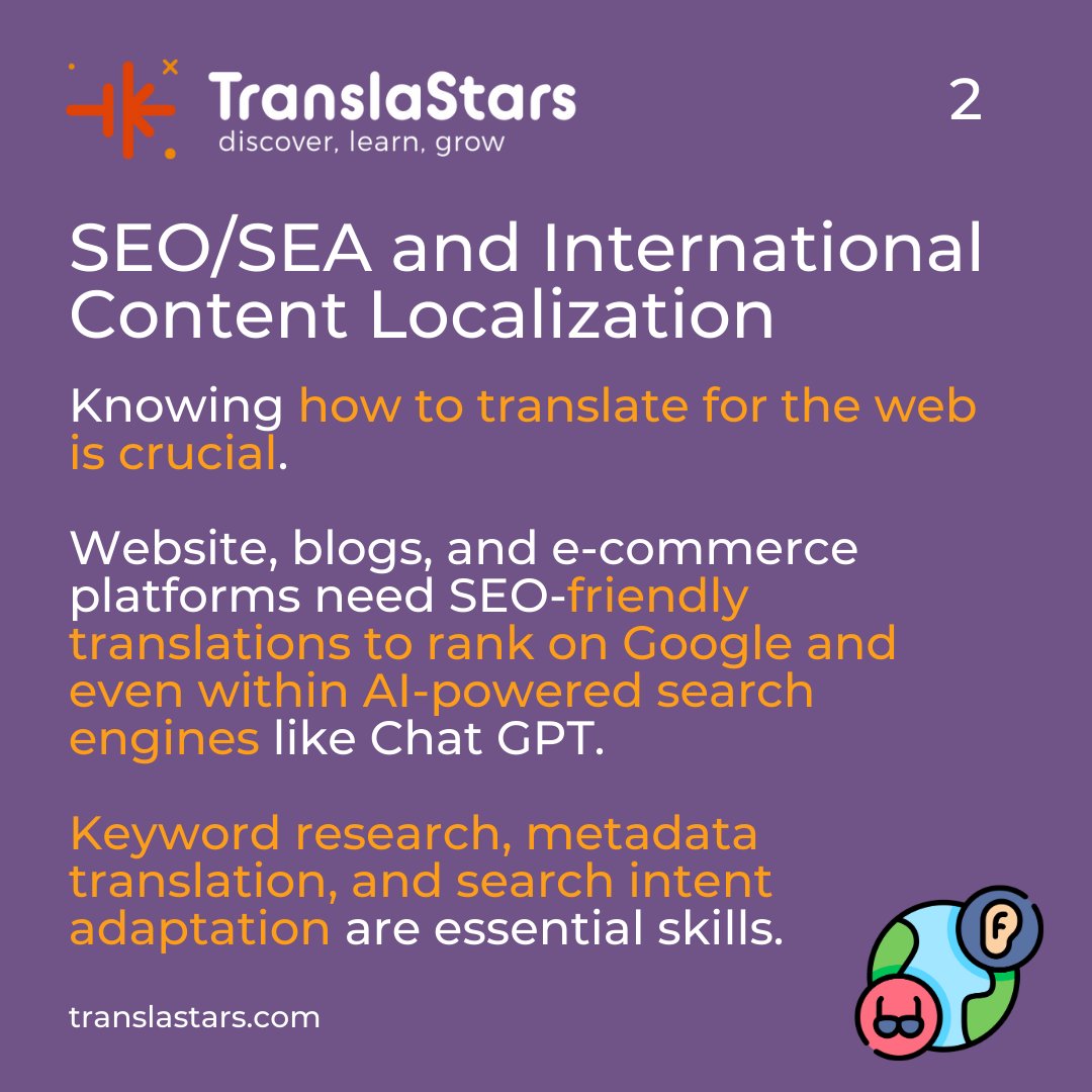 TranslaStars's tweet image. 🚀 Keys to #thriving as a #LanguageProfessional in 2025! 🌟
From 🌐 cultural sensitivity to 🤖 AI-driven automation, the industry’s evolving fast!

Swipe to explore the 🔟 must-have skills you need this year and #KeepOnLearning with #TranslaStars: translastars.com