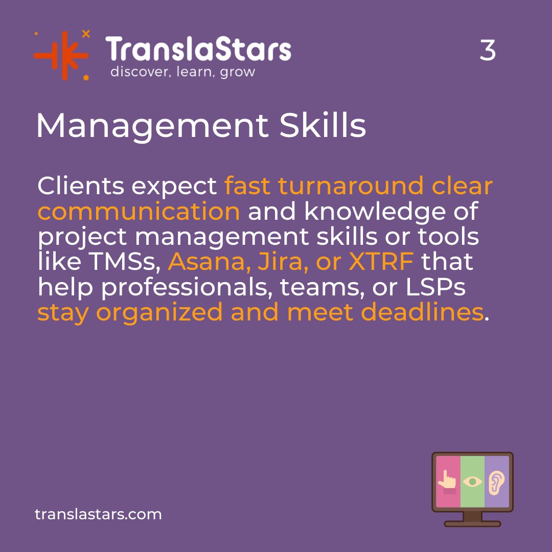 TranslaStars's tweet image. 🚀 Keys to #thriving as a #LanguageProfessional in 2025! 🌟
From 🌐 cultural sensitivity to 🤖 AI-driven automation, the industry’s evolving fast!

Swipe to explore the 🔟 must-have skills you need this year and #KeepOnLearning with #TranslaStars: translastars.com