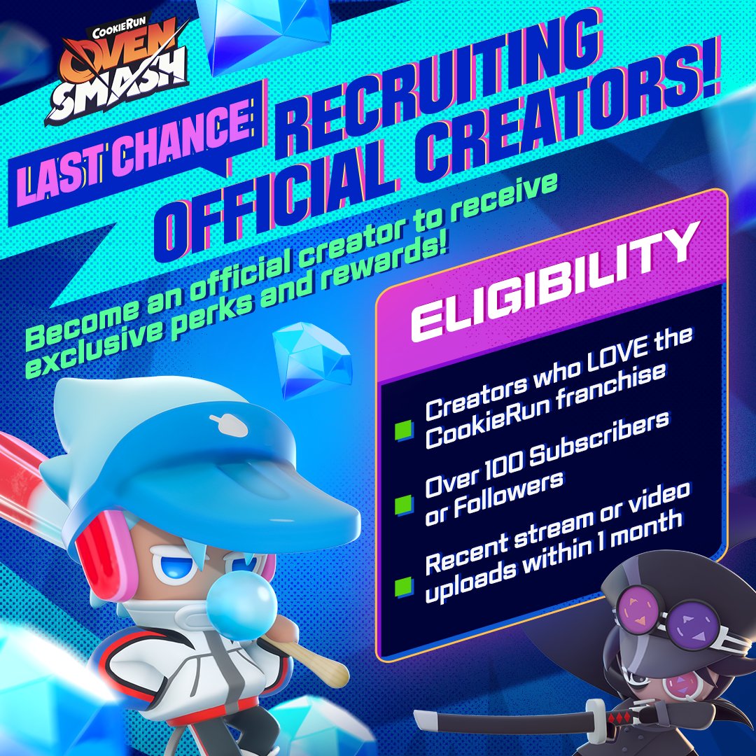 💥LAST CHANCE TO APPLY FOR THE OFFICIAL CREATOR PROGRAM!📢

Join 1,500+ creators in the OvenSmash family! 👀
This is your LAST CHANCE to get exclusive early access and create epic Cookie content! 💖

💎 Creator toolkit, viewer codes, PLUS mystery 🍬 surprises waiting for you...