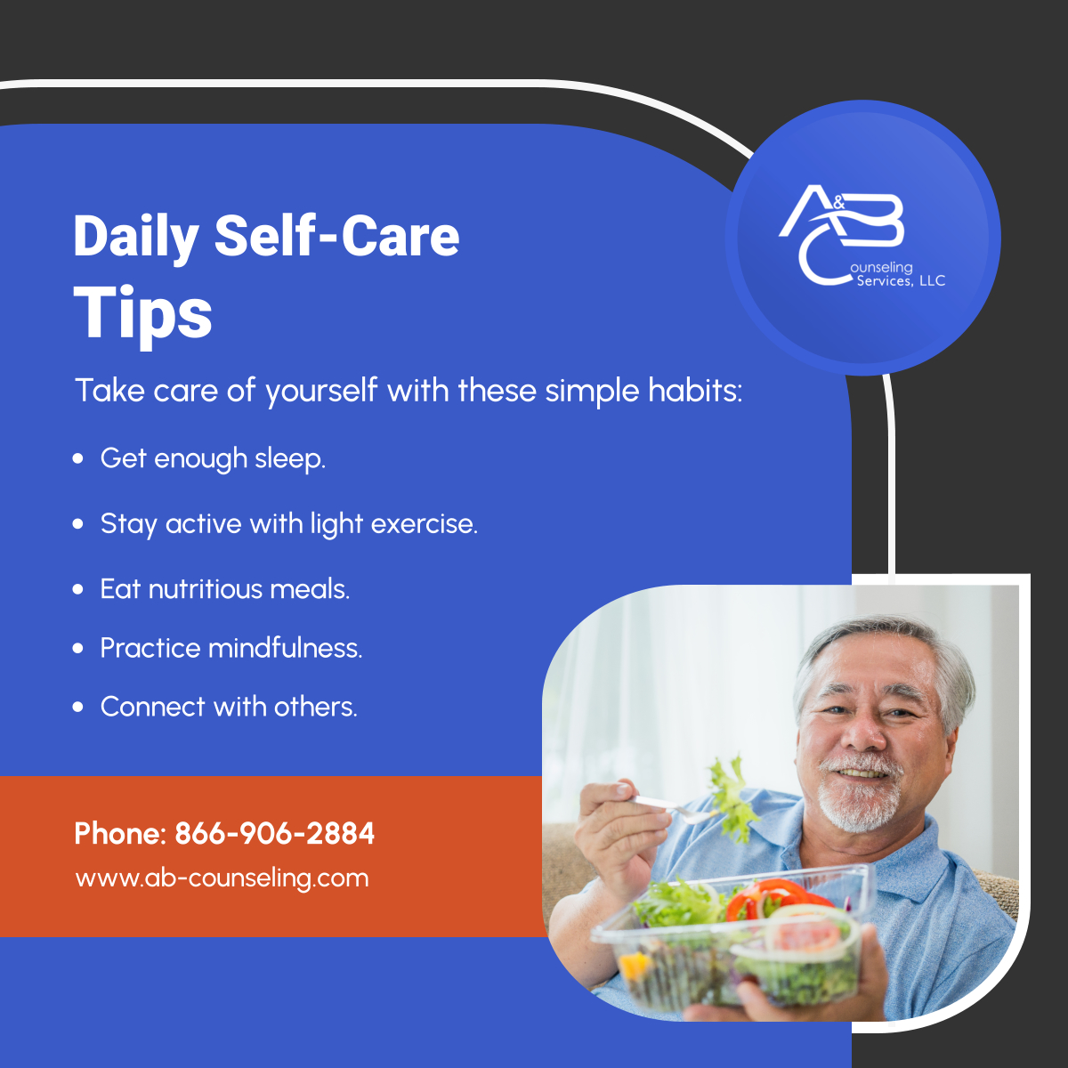 aandbcsvcs's tweet photo. Small daily habits lead to better well-being. Prioritize self-care today! 

#CounselingForSeniors #FortLauderdaleFL #SelfCare https://t.co/7nkRTYIGS3